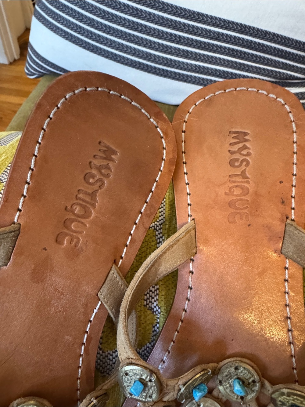 Mystique Boutique Brown Leather Sandal with Turquoise Accents - Picture 4 of 9